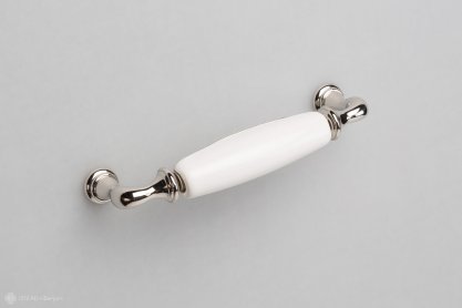 New Deco мебельная ручка-скоба 128 мм никель глянцевый и белая керамика